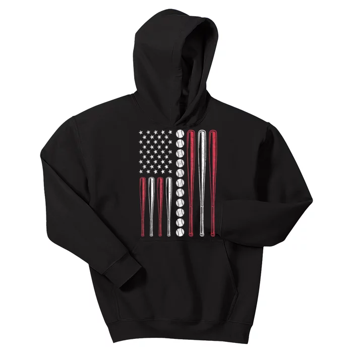 Patriotic Baseball 4th Of July Usa American Flag Kids Hoodie