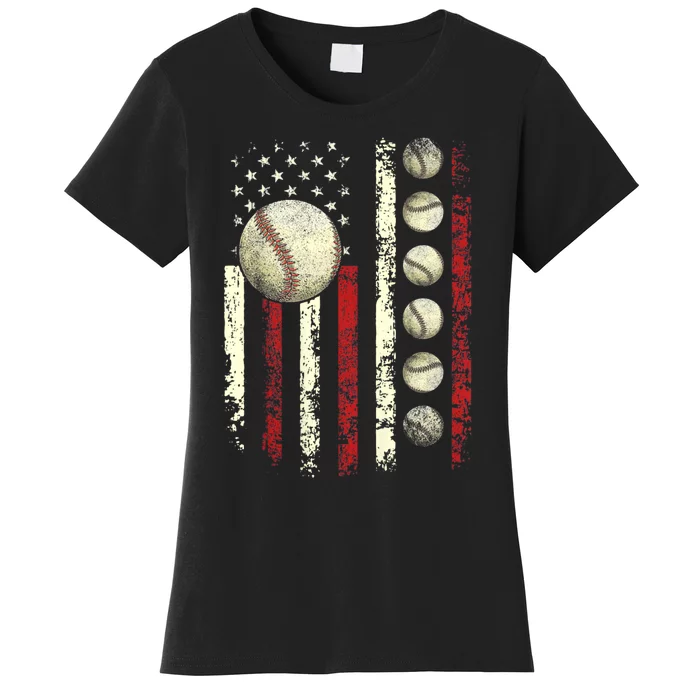 Patriotic Baseball 4th Of July Usa American Flag Vintage Baseball American Flag Women's T-Shirt