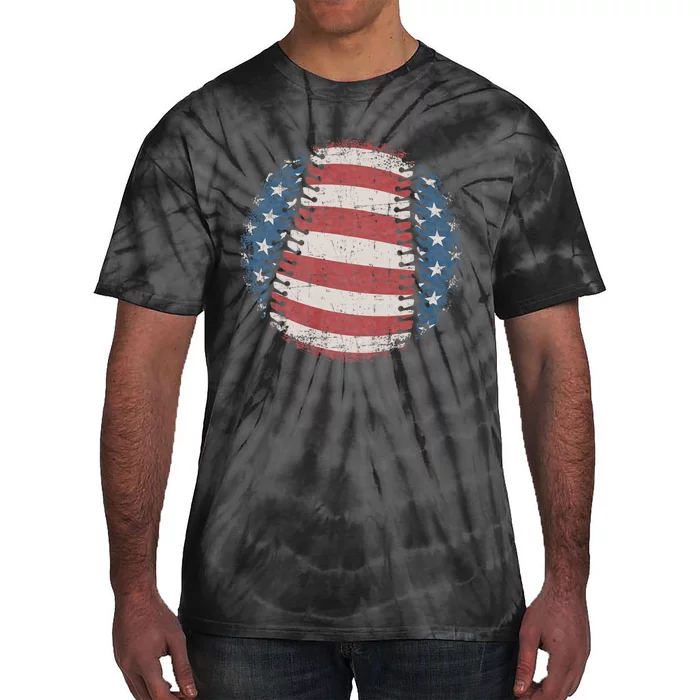 Patriotic Baseball 4th Of July Usa American Flag Vintage Baseball American Flag Tie-Dye T-Shirt