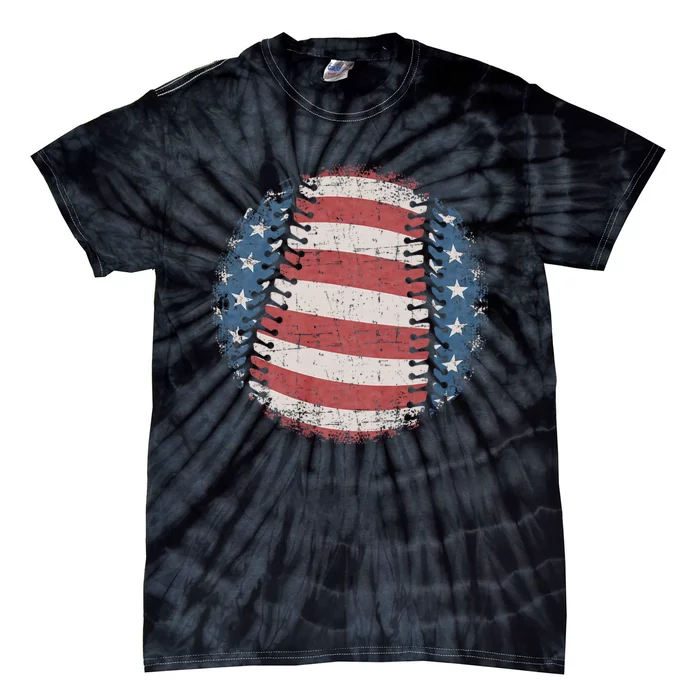 Patriotic Baseball 4th Of July Usa American Flag Vintage Baseball American Flag Tie-Dye T-Shirt