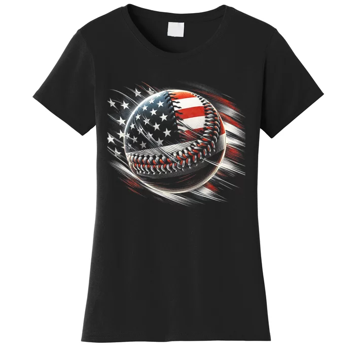 Patriotic Baseball 4th Of July Usa American Flag Vintage Baseball American Flag Women's T-Shirt