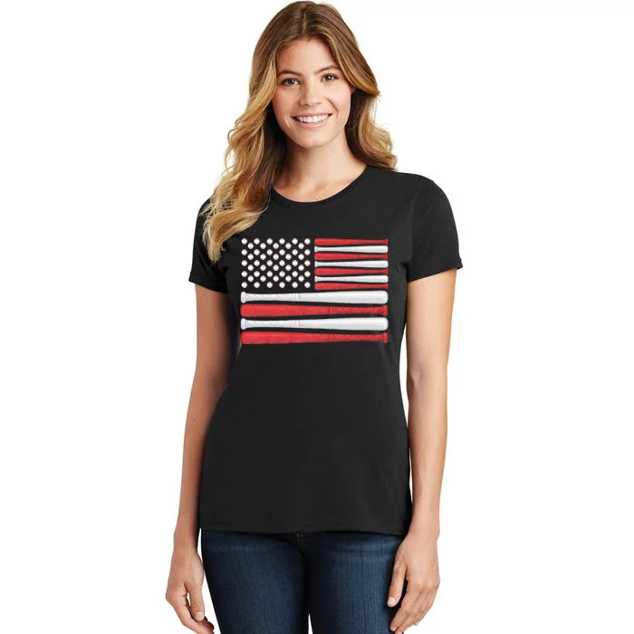 Patriotic Baseball 4th Of July Usa American Flag Vintage Baseball American Flag Women's T-Shirt