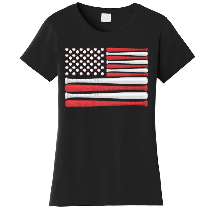 Patriotic Baseball 4th Of July Usa American Flag Vintage Baseball American Flag Women's T-Shirt