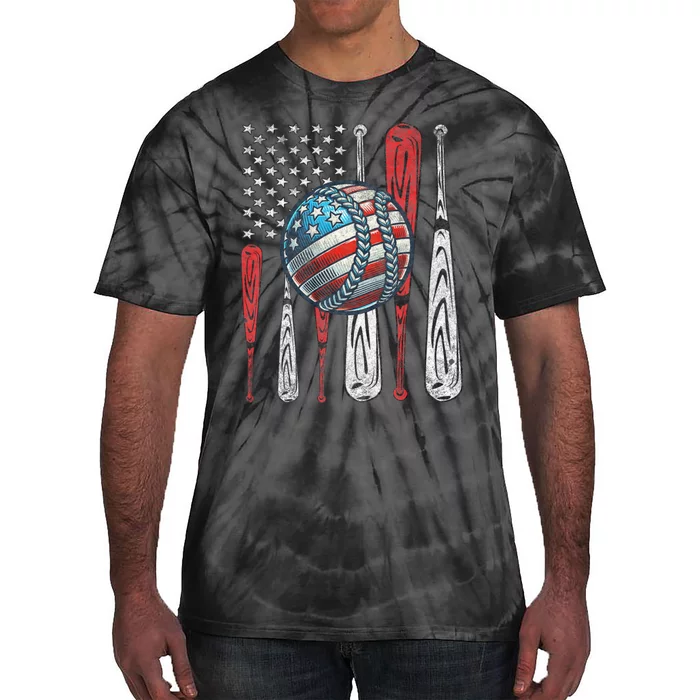 Patriotic Baseball 4th Of July Usa American Flag Vintage Baseball American Flag Tie-Dye T-Shirt