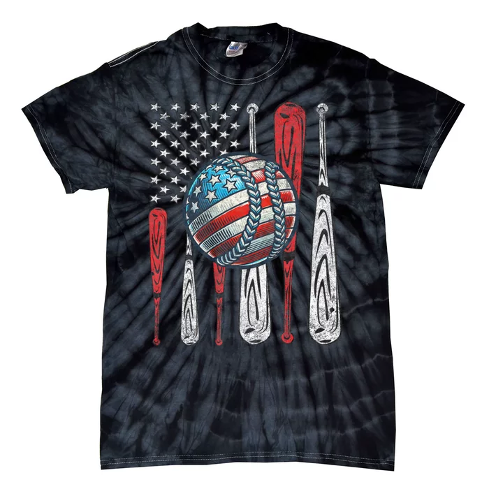 Patriotic Baseball 4th Of July Usa American Flag Vintage Baseball American Flag Tie-Dye T-Shirt