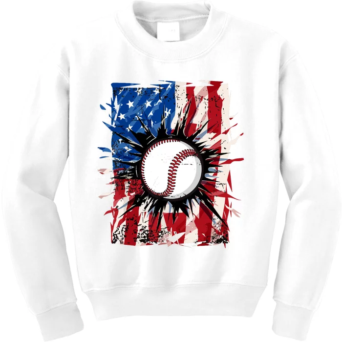 Patriotic Baseball 4th Of July Usa American Flag Boy Kids Sweatshirt