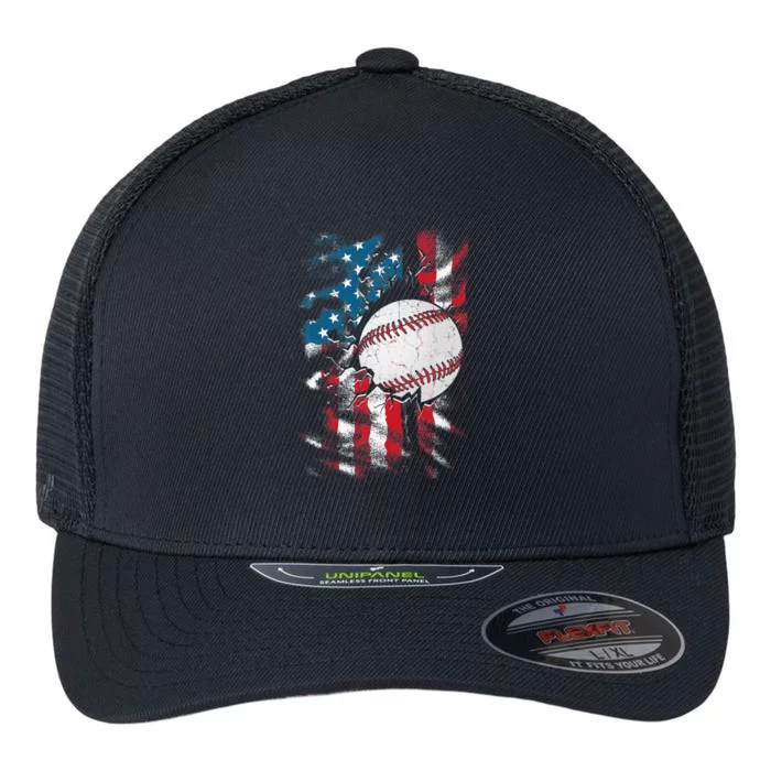 Patriotic Baseball 4th Of July USA American Flag Flexfit Unipanel Trucker Cap