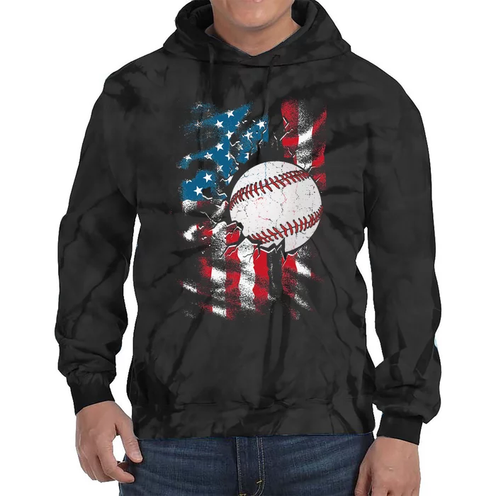 Patriotic Baseball 4th Of July USA American Flag Tie Dye Hoodie