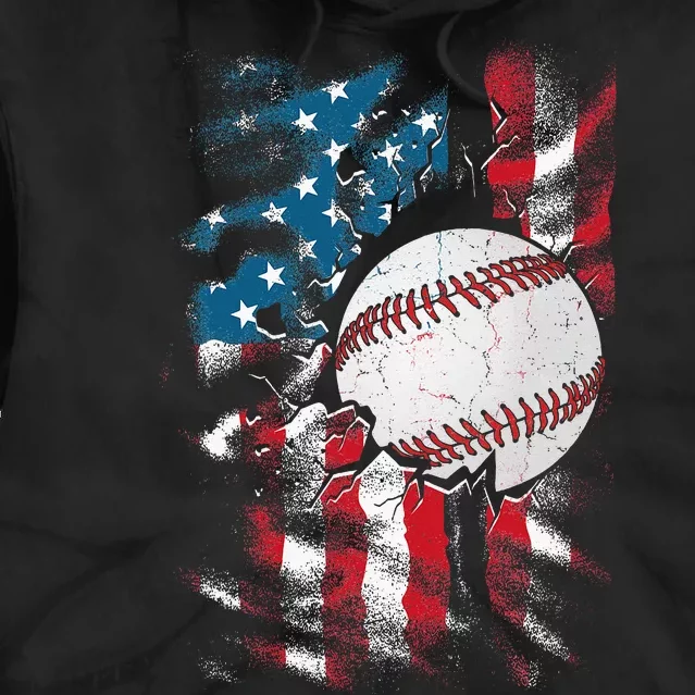 Patriotic Baseball 4th Of July USA American Flag Tie Dye Hoodie