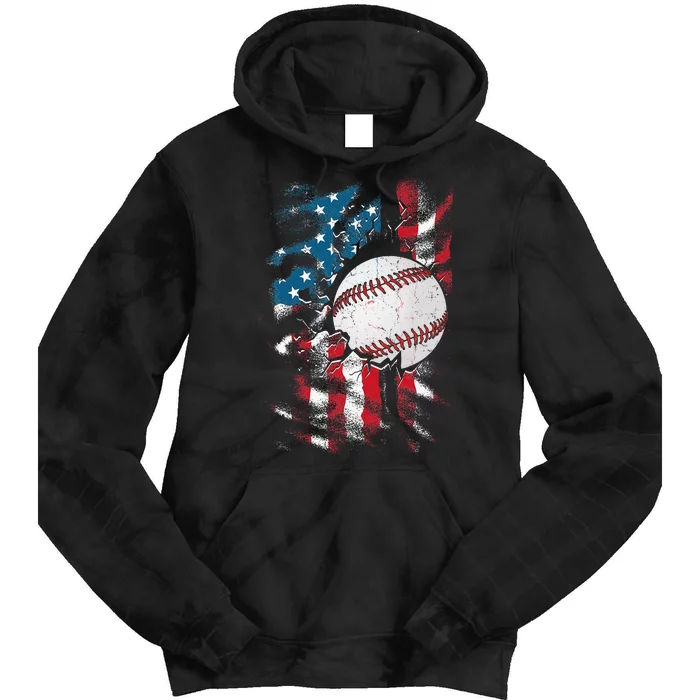 Patriotic Baseball 4th Of July USA American Flag Tie Dye Hoodie