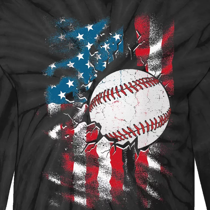 Patriotic Baseball 4th Of July USA American Flag Tie-Dye Long Sleeve Shirt