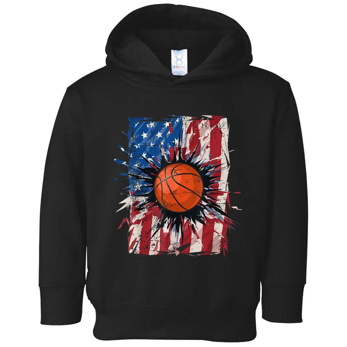 Patriotic Basketball 4th Of July Men USA American Flag Boy Toddler Hoodie