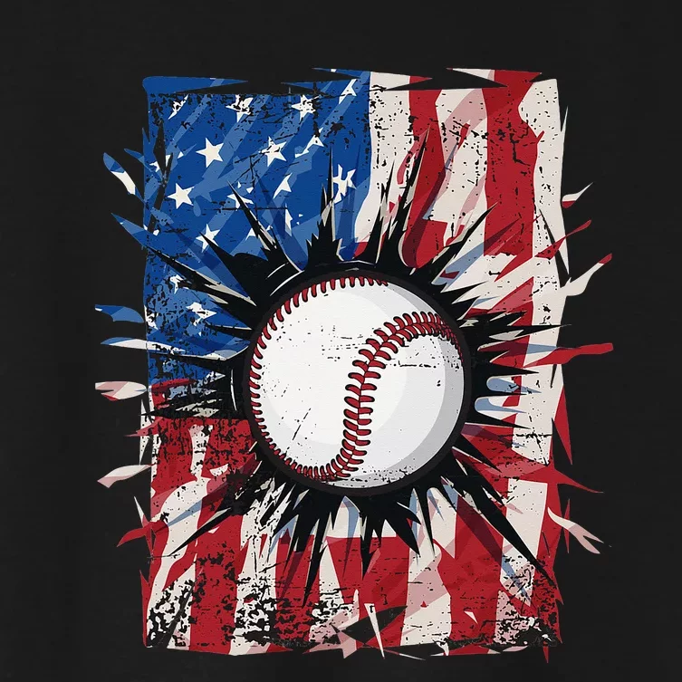 Patriotic Baseball 4th Of July Men USA American Flag Women's Crop Top Tee