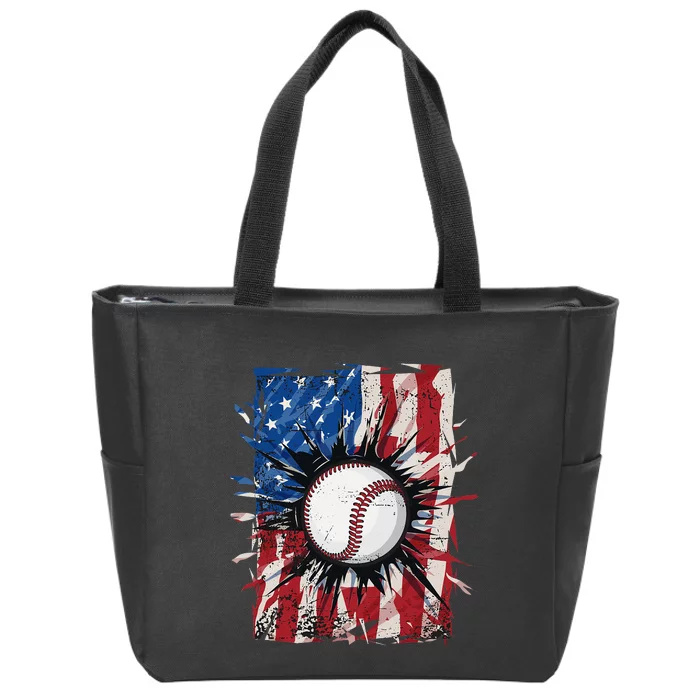 Patriotic Baseball 4th Of July Men USA American Flag Zip Tote Bag