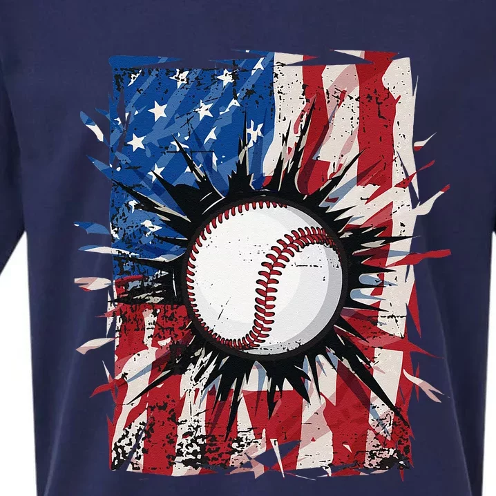 Patriotic Baseball 4th Of July Men USA American Flag Sueded Cloud Jersey T-Shirt