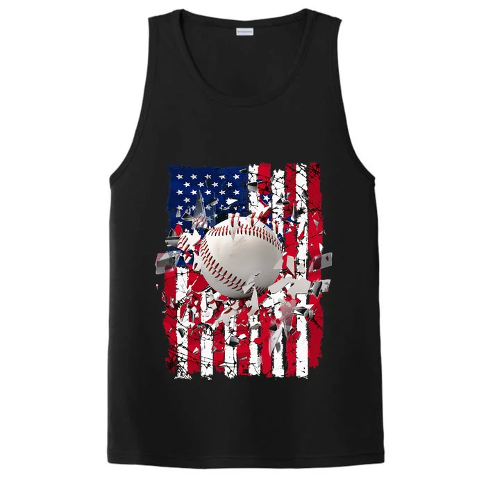 Patriotic Baseball 4th Of July Usa American Flag Performance Tank