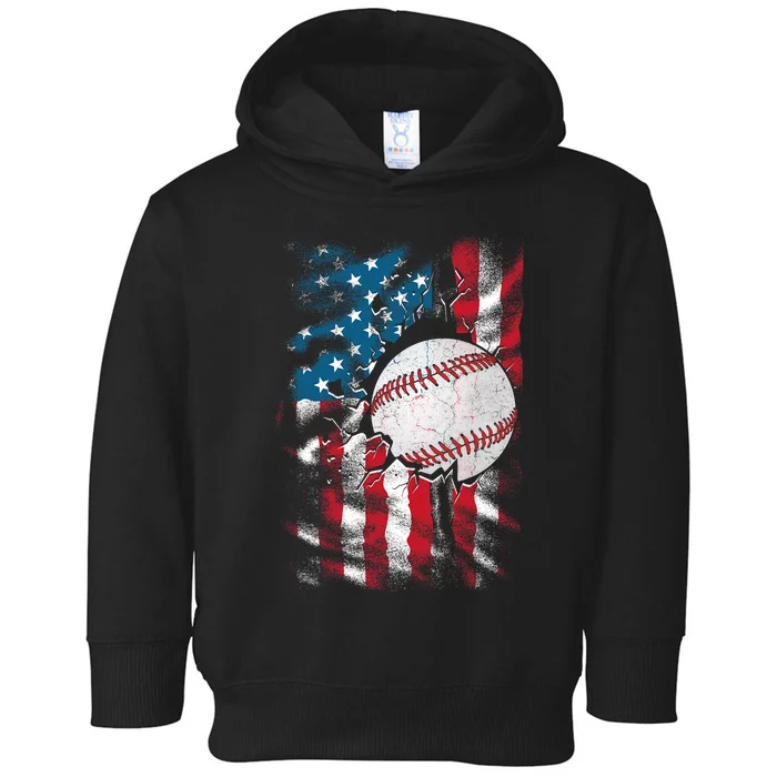 Patriotic Baseball 4th Of July Men USA American Flag Toddler Hoodie