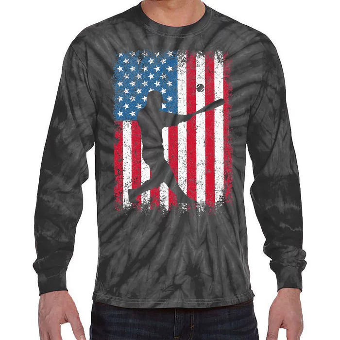 Patriotic Baseball 4th Of July Men USA American Flag Tie-Dye Long Sleeve Shirt