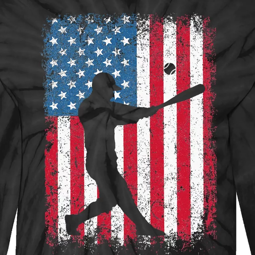 Patriotic Baseball 4th Of July Men USA American Flag Tie-Dye Long Sleeve Shirt