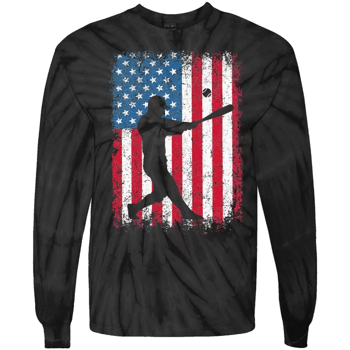 Patriotic Baseball 4th Of July Men USA American Flag Tie-Dye Long Sleeve Shirt