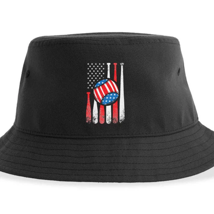 Patriotic Baseball 4th Of July USA American Flag Sustainable Bucket Hat