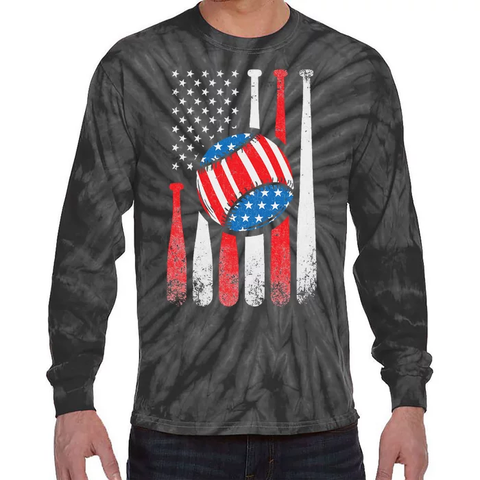 Patriotic Baseball 4th Of July USA American Flag Tie-Dye Long Sleeve Shirt