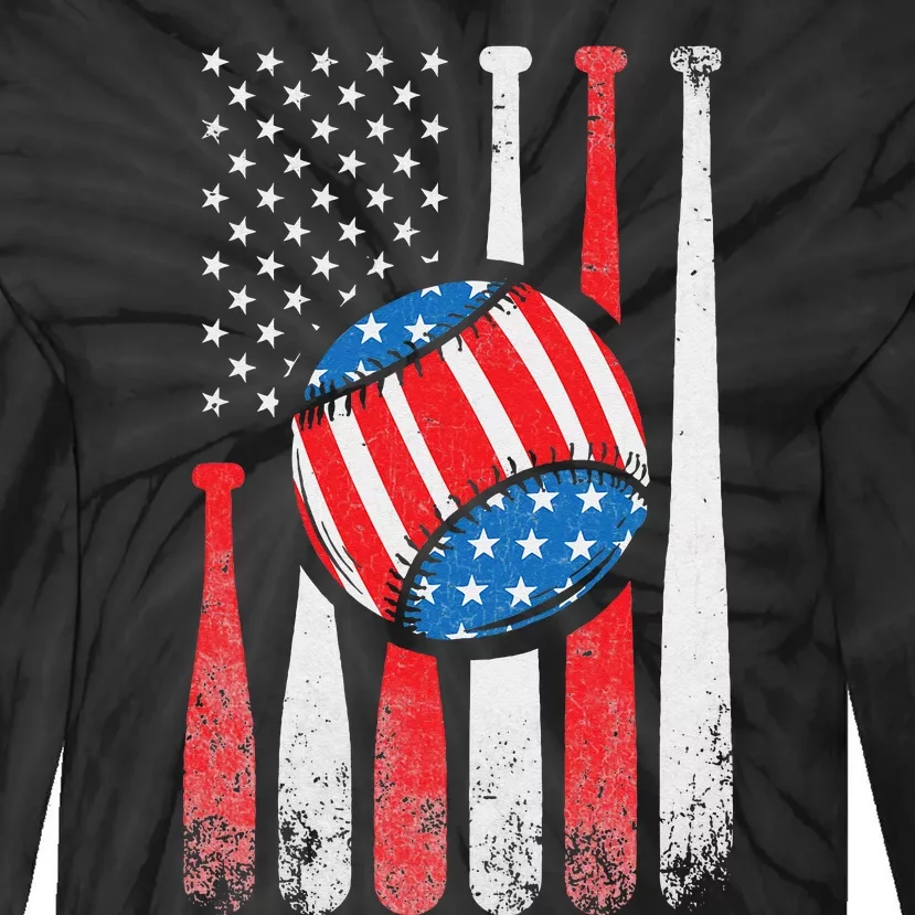 Patriotic Baseball 4th Of July USA American Flag Tie-Dye Long Sleeve Shirt