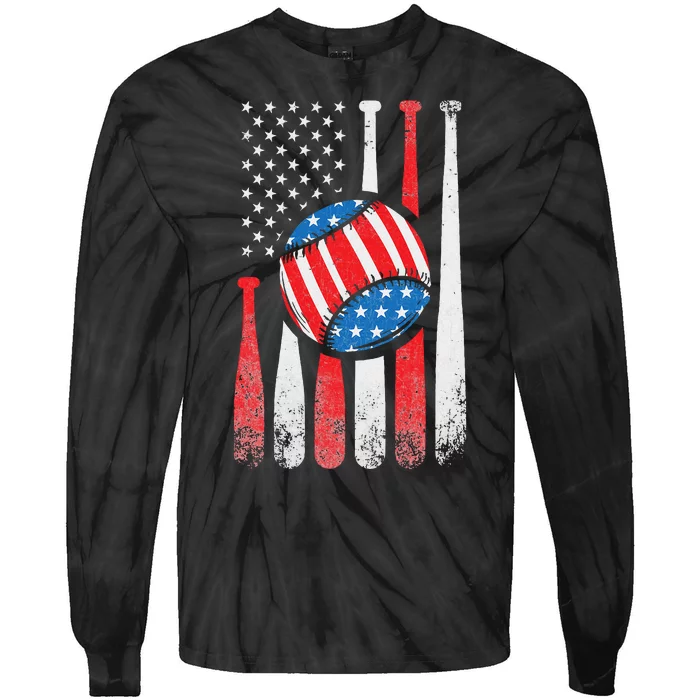 Patriotic Baseball 4th Of July USA American Flag Tie-Dye Long Sleeve Shirt