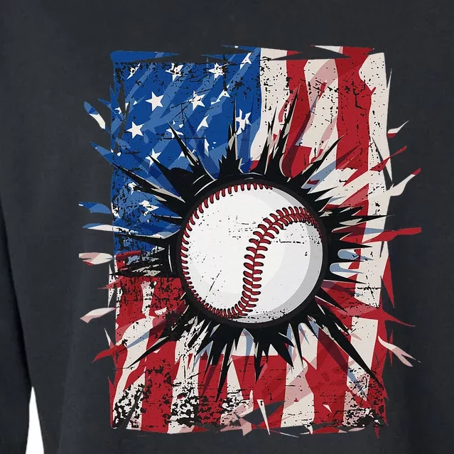 Patriotic Baseball 4th Of July USA American Flag Cropped Pullover Crew