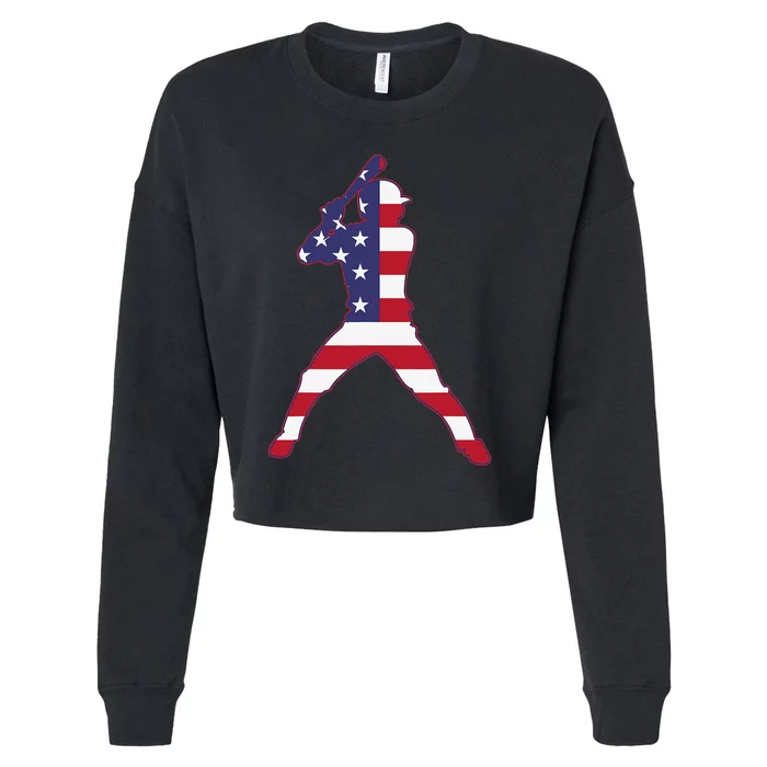 Patriotic Baseball 4th Of July USA American Flag Cropped Pullover Crew