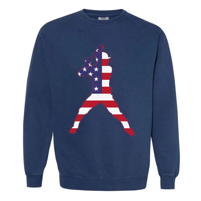 Patriotic Baseball 4th Of July USA American Flag Garment-Dyed Sweatshirt