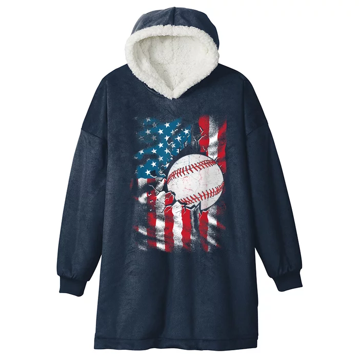 Patriotic Baseball 4th Of July Men USA American Flag Hooded Wearable Blanket