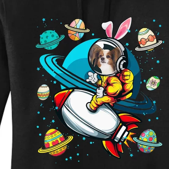 Papillon Bunny Astronaut In Space Planets Women's Pullover Hoodie