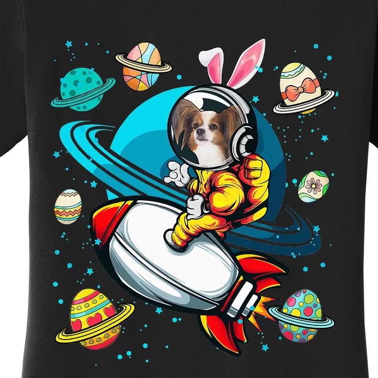 Papillon Bunny Astronaut In Space Planets Women's T-Shirt