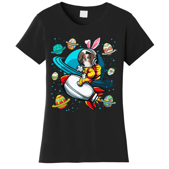 Papillon Bunny Astronaut In Space Planets Women's T-Shirt