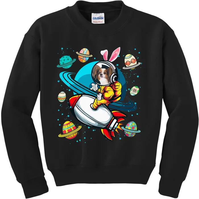 Papillon Bunny Astronaut In Space Planets Kids Sweatshirt