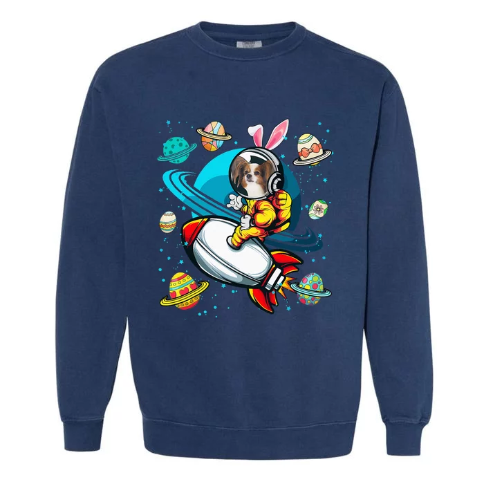 Papillon Bunny Astronaut In Space Planets Garment-Dyed Sweatshirt