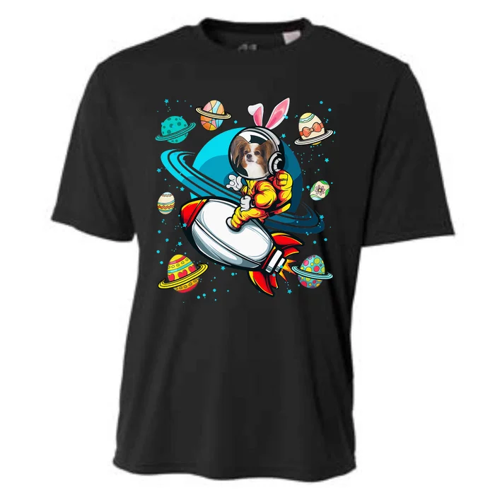 Papillon Bunny Astronaut In Space Planets Easter Eggs Cooling Performance Crew T-Shirt