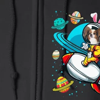 Papillon Bunny Astronaut In Space Planets Easter Eggs Full Zip Hoodie