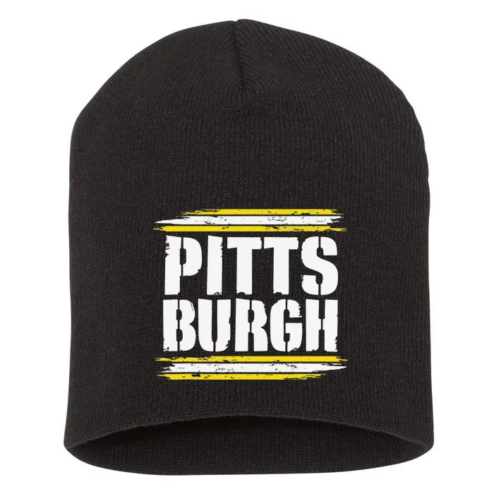 Pittsburgh Black and Yellow Pennsylvania Short Acrylic Beanie