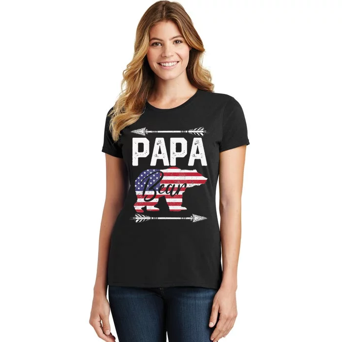 Papa Bear American Flag 4th of July Father's Day Gift Dad Women's T-Shirt