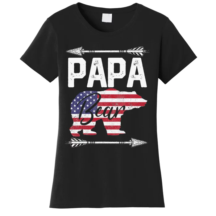 Papa Bear American Flag 4th of July Father's Day Gift Dad Women's T-Shirt