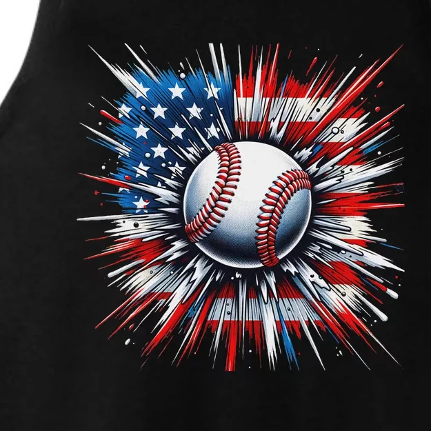 Patriotic Baseball American Flag 4th Of July Ladies Tri-Blend Wicking Tank