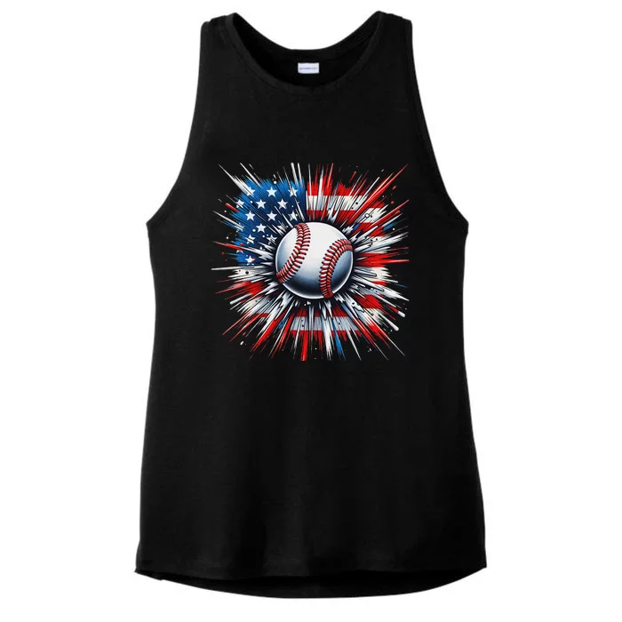 Patriotic Baseball American Flag 4th Of July Ladies Tri-Blend Wicking Tank