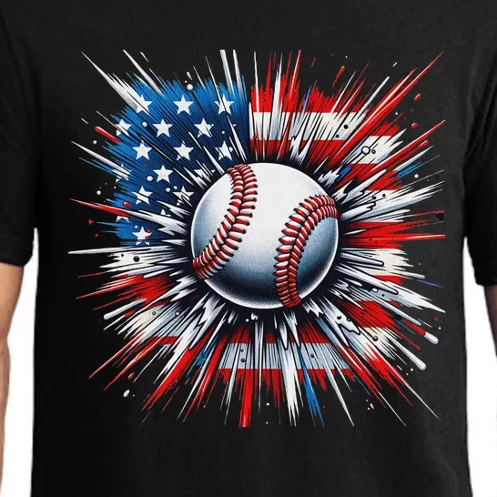 Patriotic Baseball American Flag 4th Of July Pajama Set