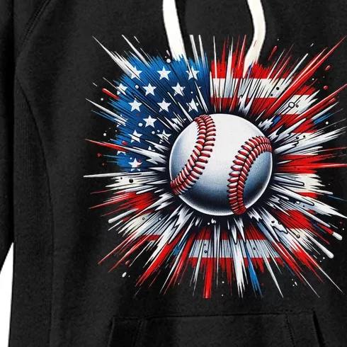 Patriotic Baseball American Flag 4th Of July Women's Fleece Hoodie