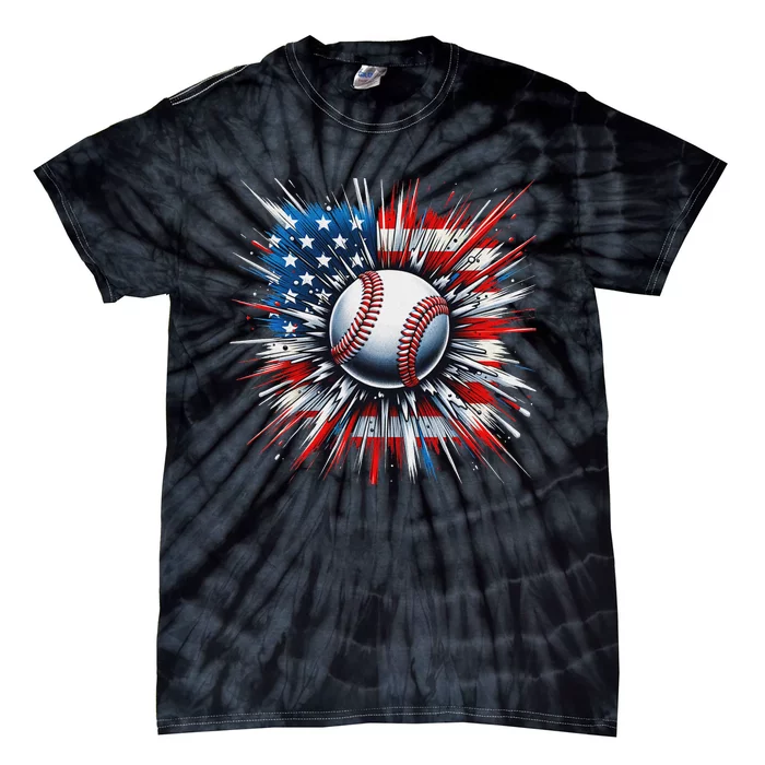 Patriotic Baseball American Flag 4th Of July Tie-Dye T-Shirt