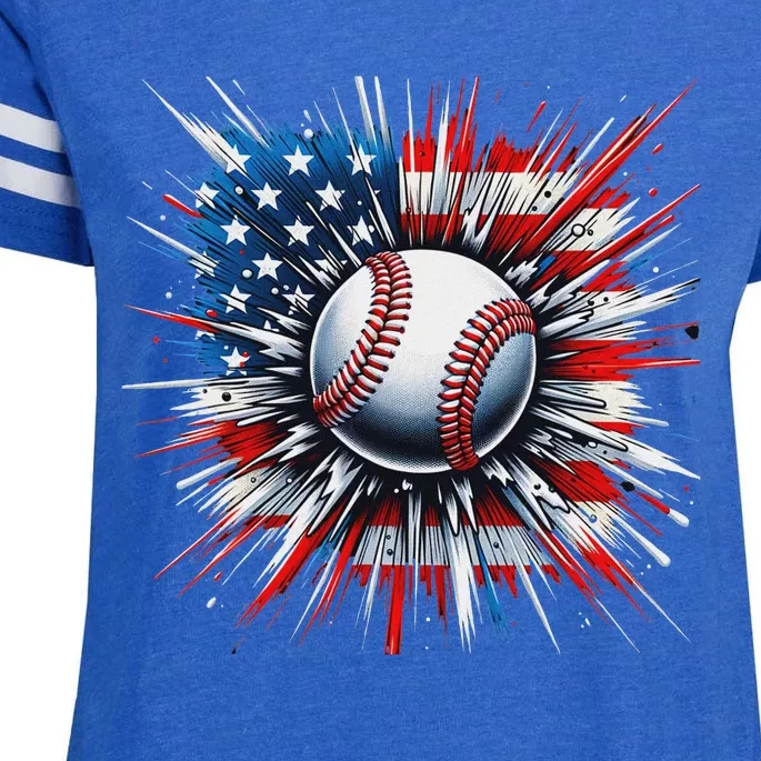 Patriotic Baseball American Flag 4th Of July Enza Ladies Jersey Football T-Shirt