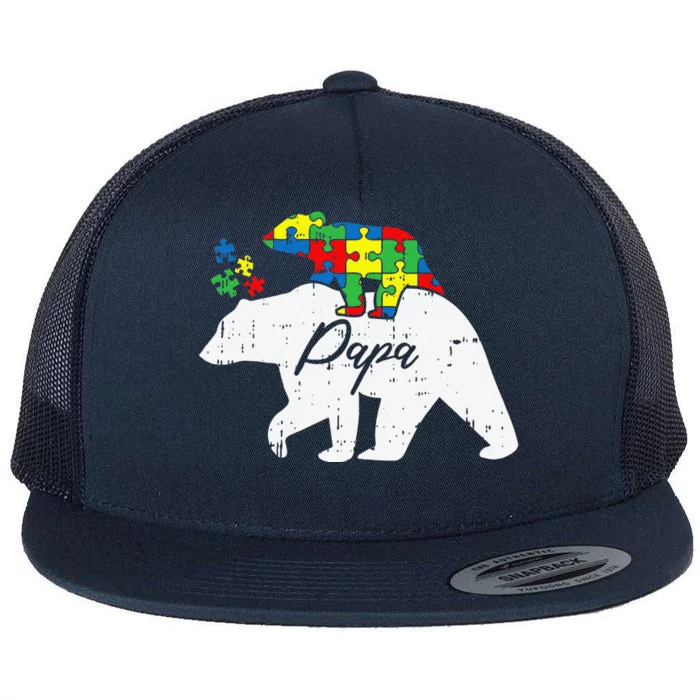 Papa Bear Autism Awareness Cute Puzzle Piece Dad Father Flat Bill Trucker Hat