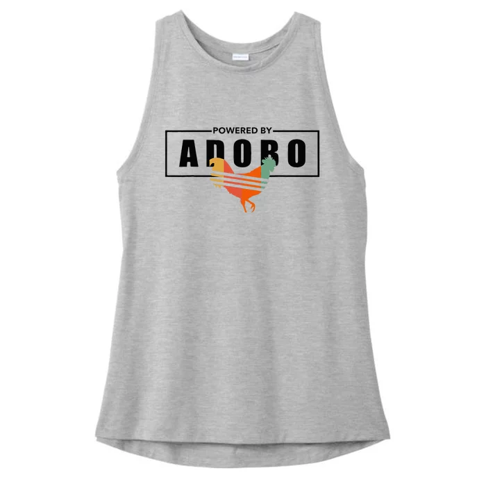 Powered By Adobo Chicken Retro Rooster Filipino Popular Food Ladies Tri-Blend Wicking Tank